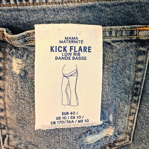 Mama Maternite Low Rib Maternity Distressed Embroidered Kick-Flare Jeans Size 10 - Picture 8 of 17